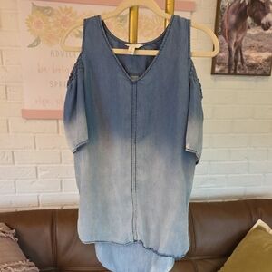 Blue Denim Cold Shoulder Blouse